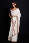 Buy_Archana Kochhar_White Saree (vegan And Eco Friendly) Blouse Raw With Embroidered _at_Aza_Fashions