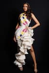 Buy_Archana Kochhar_White Chanderi (vegan And Eco Friendly) Synchronized Scintillation Ruffle Gown _at_Aza_Fashions