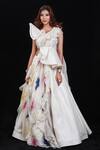 Buy_Archana Kochhar_White Lehenga And Blouse Raw Silk Dupatta & Synchronized Scintillation Draped _at_Aza_Fashions