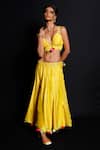 Buy_Archana Kochhar_Yellow Chanderi (vegan And Eco Friendly) Mirror & Embroidered Lehenga & Blouse Set _at_Aza_Fashions