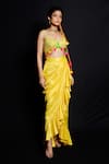 Archana Kochhar_Yellow Dhoti Chanderi (vegan And Eco Embroidered Corset & Draped Skirt Set _Online_at_Aza_Fashions