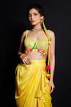 Shop_Archana Kochhar_Yellow Dhoti Chanderi (vegan And Eco Embroidered Corset & Draped Skirt Set _Online_at_Aza_Fashions