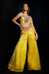Buy_Archana Kochhar_Yellow Net, Chanderi (vegan And Eco Friendly) Embroidered Top & Palazzo Set _at_Aza_Fashions