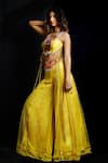 Archana Kochhar_Yellow Net, Chanderi (vegan And Eco Friendly) Embroidered Top & Palazzo Set _Online_at_Aza_Fashions