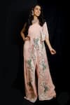 Buy_Archana Kochhar_Pink Georgette And Scuba Printed Floral Motifs One Shoulder Paradise Jumpsuit _at_Aza_Fashions