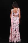 Archana Kochhar_Pink Georgette Floral Motifs V Neck Paradise Printed Palazzo Saree With Blouse _Online_at_Aza_Fashions