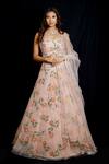 Buy_Archana Kochhar_Pink Net Cutdana, Resham, Sequins Sweetheart Neck Floral Embroidered Lehenga Set _at_Aza_Fashions