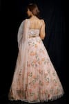 Shop_Archana Kochhar_Pink Net Cutdana, Resham, Sequins Sweetheart Neck Floral Embroidered Lehenga Set _at_Aza_Fashions