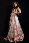 Archana Kochhar_White Lehenga And Blouse Raw Silk Dupatta Net Floral Embroidered Bridal Set _Online_at_Aza_Fashions