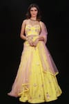 Buy_Archana Kochhar_Yellow Lehenga And Blouse Raw Silk Dupatta Net Floral Motifs Embroidered Set _at_Aza_Fashions