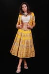 Buy_Archana Kochhar_Yellow Raw Silk Embroidered Kasab Thread And Sequins Jacket Lehenga Set _at_Aza_Fashions