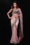 Buy_Archana Kochhar_Pink Saree Net Blouse Velvet Mirror, Kasab Thread Scoop Embroidered With _at_Aza_Fashions