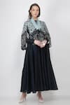 Buy_Jajaabor_Blue Silk Chanderi Sequin Round Cape And Anarkali Set_at_Aza_Fashions