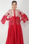 Jajaabor_Pink Silk Chanderi Embroidery Sequin Round Cape And Anarkali Set _at_Aza_Fashions
