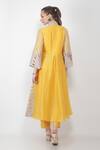 Shop_Jajaabor_Yellow Silk Chanderi Embroidery Thread V Neck Draped Kurta And Pant Set _at_Aza_Fashions