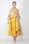 Shop_Jajaabor_Yellow Silk Chanderi Draped Kurta And Pant Set_Online_at_Aza_Fashions