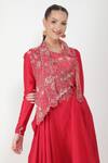 Shop_Jajaabor_Pink Silk Chanderi Cowl Kurta And Pant Set_Online_at_Aza_Fashions