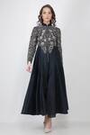 Shop_Jajaabor_Blue Silk Chanderi Jacket Anarkali And Pant Set_Online_at_Aza_Fashions