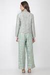 Shop_Jajaabor_Blue Silk Chanderi And Brocade Thread & Sequin Lapel Jacket & Pant Set_at_Aza_Fashions