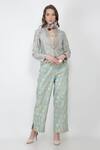 Shop_Jajaabor_Blue Silk Chanderi Jacket And Pant Set_Online_at_Aza_Fashions