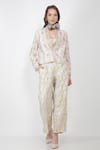Buy_Jajaabor_White Silk Chanderi Jacket And Pant Set_Online_at_Aza_Fashions