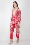 Jajaabor_Pink Silk Organza Jacket And Joggers Set_Online_at_Aza_Fashions
