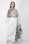 Buy_Jajaabor_White Organza And Chanderi Print & Pre-pleated Saree With Crop Top _at_Aza_Fashions