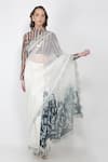 Shop_Jajaabor_White Organza And Chanderi Print & Pre-pleated Saree With Crop Top _Online_at_Aza_Fashions