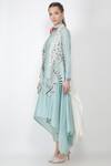 Jajaabor_Blue Silk Organza Asymmetric Jacket And Kurta Set_Online_at_Aza_Fashions