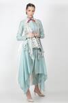 Shop_Jajaabor_Blue Silk Organza Asymmetric Jacket And Kurta Set_Online_at_Aza_Fashions