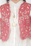 Jajaabor_White Silk Chanderi Cutwork Embroidered Gilet And Kurta Set_at_Aza_Fashions
