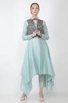 Buy_Jajaabor_Blue Chanderi And Organza Embroidery Sequin Cutwork Gilet & Kurta Set _at_Aza_Fashions