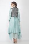 Shop_Jajaabor_Blue Chanderi And Organza Embroidery Sequin Cutwork Gilet & Kurta Set _at_Aza_Fashions