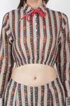 Jajaabor_Blue Silk Chanderi Striped Crop Top And Pant Set_at_Aza_Fashions