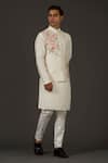 Buy_Rohit Bal_White Linen Embroidered Floral Bundi  _at_Aza_Fashions