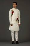 Buy_Rohit Bal_White Linen Embroidered Floral Bundi  _at_Aza_Fashions