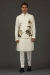 Buy_Rohit Bal_White Linen Printed Floral Bundi  _at_Aza_Fashions