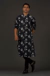 Buy_Rohit Bal_Black Linen Printed Floral Kurta Set  _at_Aza_Fashions