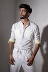 Shop_Jatin Malik_Grey Cotton Linen Overshirt And Pant Set _Online_at_Aza_Fashions