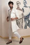 Buy_Jatin Malik_Blue Cotton Linen Overcoat _Online_at_Aza_Fashions