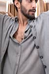 Shop_Jatin Malik_Grey Moss Plain Button Down Overshirt And Pant Set _Online_at_Aza_Fashions