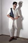 Jatin Malik_White Cotton Linen Plain Overcoat And Pant Set _Online_at_Aza_Fashions