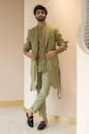 Buy_Jatin Malik_Green Cotton Linen Plain Jacket And Pant Set _at_Aza_Fashions