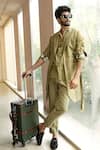 Jatin Malik_Green Cotton Linen Plain Jacket And Pant Set _Online_at_Aza_Fashions