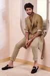 Buy_Jatin Malik_Green Cotton Linen Plain Jacket And Pant Set _Online_at_Aza_Fashions