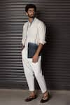 Buy_Jatin Malik_White Cotton Linen Plain Ombre Overshirt And Pant Set _at_Aza_Fashions