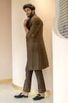 Jatin Malik_Brown Cotton Linen Plain Overcoat And Pant Set _Online_at_Aza_Fashions