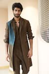 Buy_Jatin Malik_Brown Cotton Linen Plain Overcoat And Pant Set _Online_at_Aza_Fashions