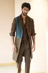 Shop_Jatin Malik_Brown Cotton Linen Plain Overcoat And Pant Set _Online_at_Aza_Fashions