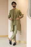Shop_Jatin Malik_Green Cotton Linen Overcoat _at_Aza_Fashions
